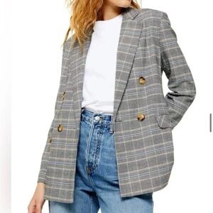 Topshop Gray Checkered Blazer